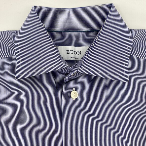 Eton Blue Striped Button-Up Dress Shirt | Size M - Picture 3 of 8
